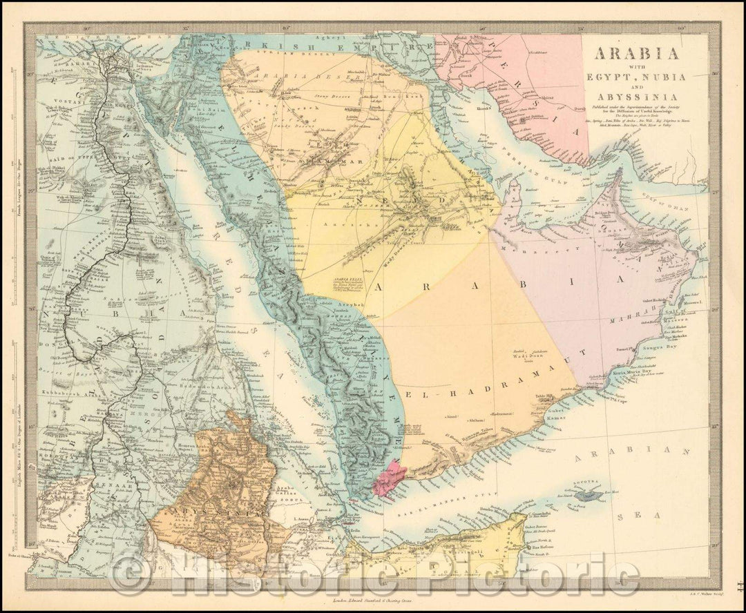 Historic Map - Arabia with Egypt, Nubia and Abyssinia, 1860, SDUK - Vintage Wall Art