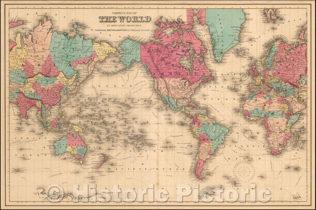 Historic Map - Johnson's Map of the World on Mercator's Projection, 1866, Benjamin P Ward v1