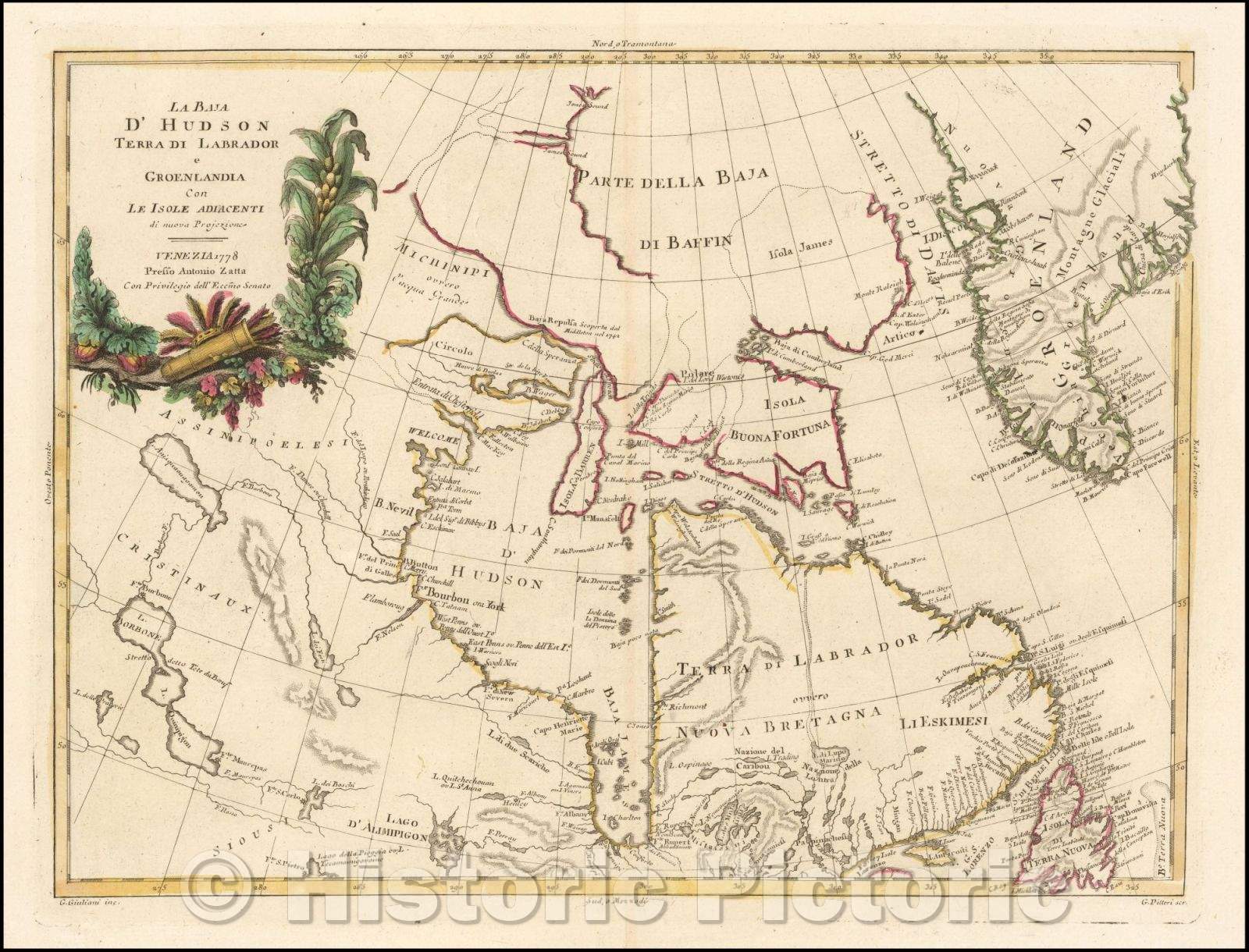 Historic Map - La Baja D'Hudson Terra Di Labrador e Groenlandia Con Le Isole Adiacenti :: Hudson Bay, Baffin Bay, Greenland, Labrador and Northern Canada, 1778 - Vintage Wall Art