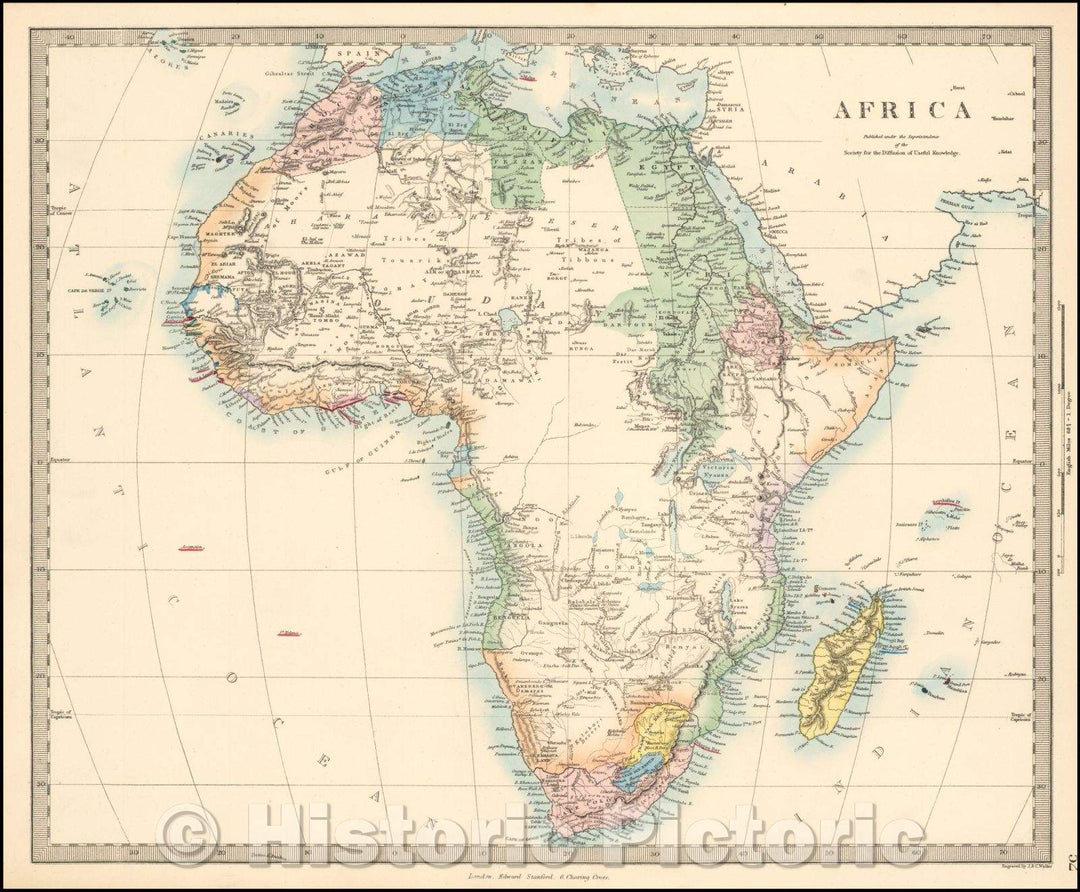 Historic Map - Africa, 1860, SDUK - Vintage Wall Art