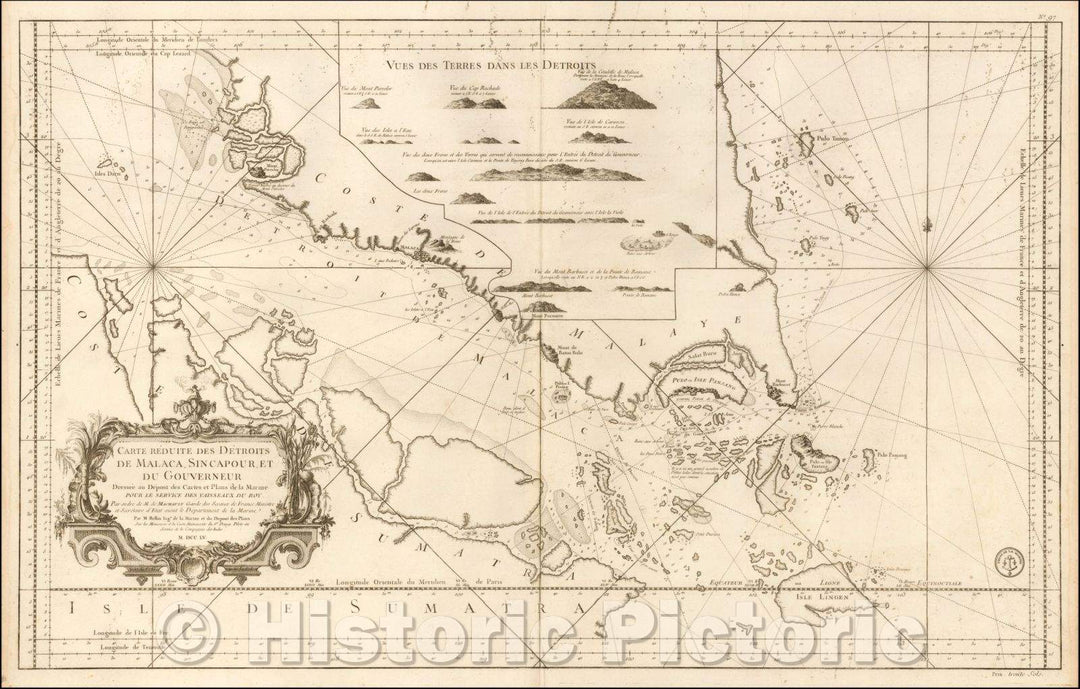 Historic Map - Carte Reduite Des Detroits De Malaca, Sincapour, Et Gouverneur, 1755, Jacques Nicolas Bellin - Vintage Wall Art