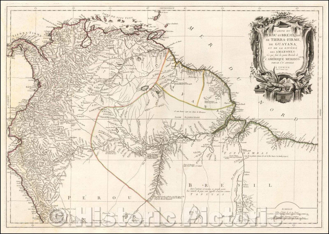 Historic Map - Carte du Perou et Brasil Sepl, de Tierre-Firme, de Guyana, et de la Riviei :: South America, Peru and Brasil, 1779 - Vintage Wall Art