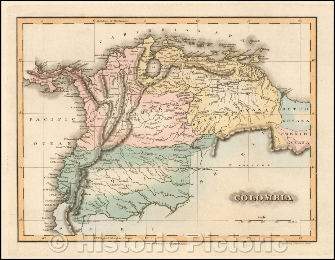 Historic Map - Colombia, 1823, Fielding Lucas Jr. - Vintage Wall Art