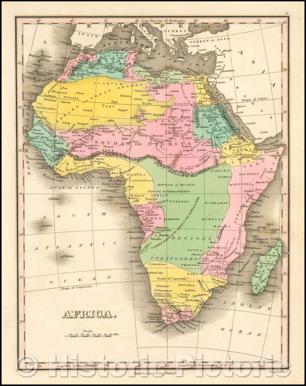 Historic Map - Africa, 1824, Anthony Finley - Vintage Wall Art