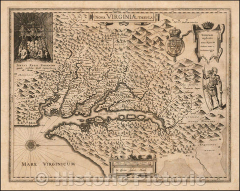 Historic Map - Nova Virginiae Tabula (First State!), 1618, Jodocus Hondius - Vintage Wall Art