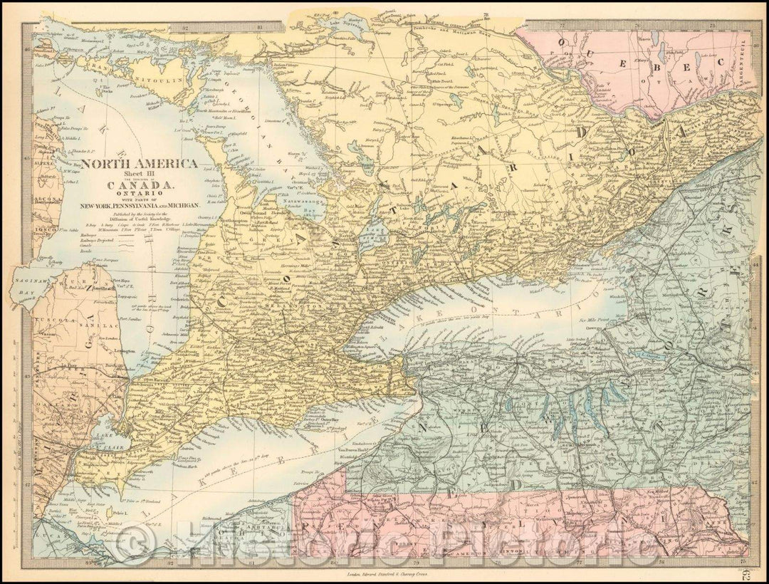 Historic Map - North America Sheet III Upper Canada with Parts of New-York, Pennsylvania and Michigan, 1860, SDUK - Vintage Wall Art