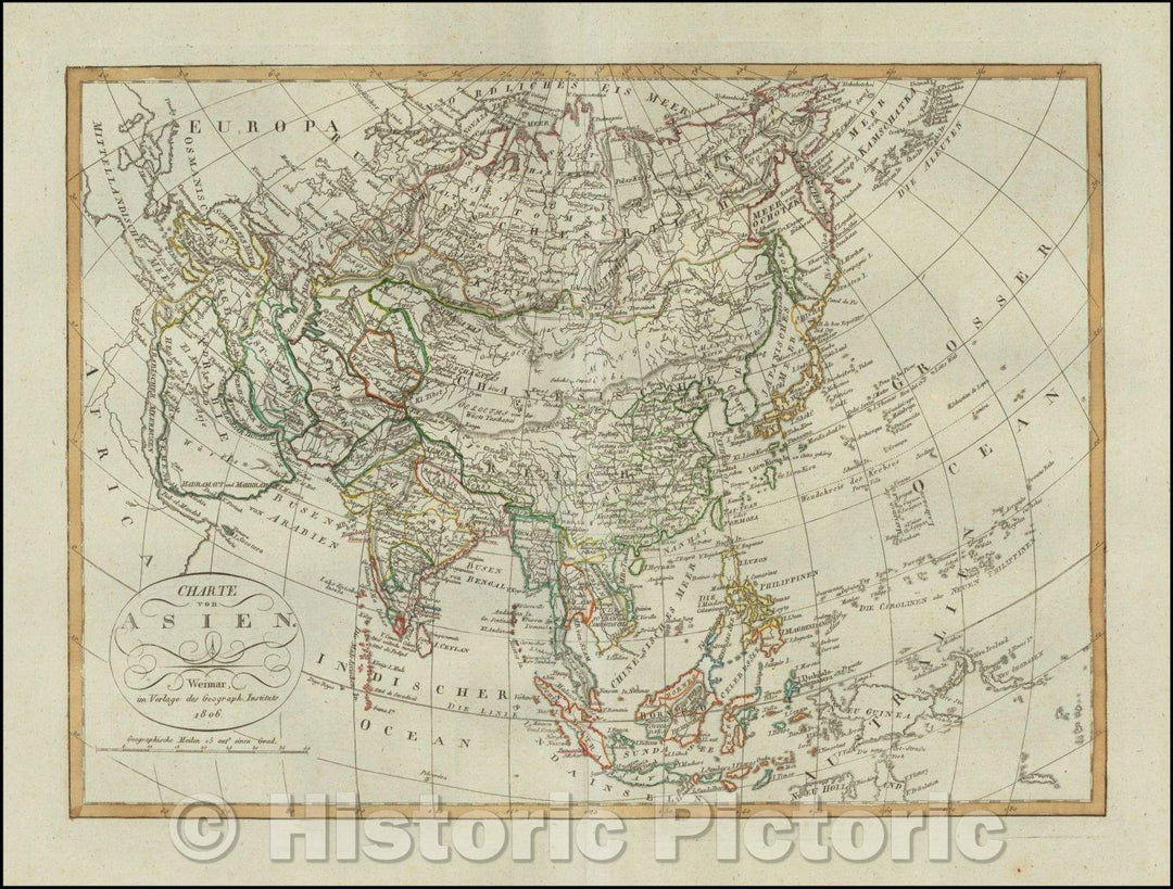 Historic Map - Charte von Asien/Map of Asia, 1806, Weimar Geographische Institut - Vintage Wall Art