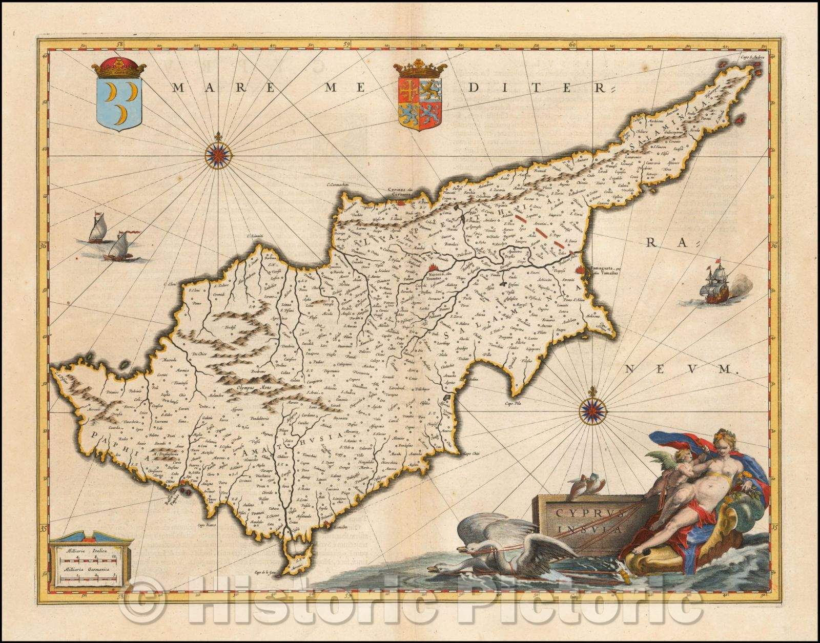 Historic Map - Cyprus Insula, 1640, Willem Janszoon Blaeu - Vintage Wall Art