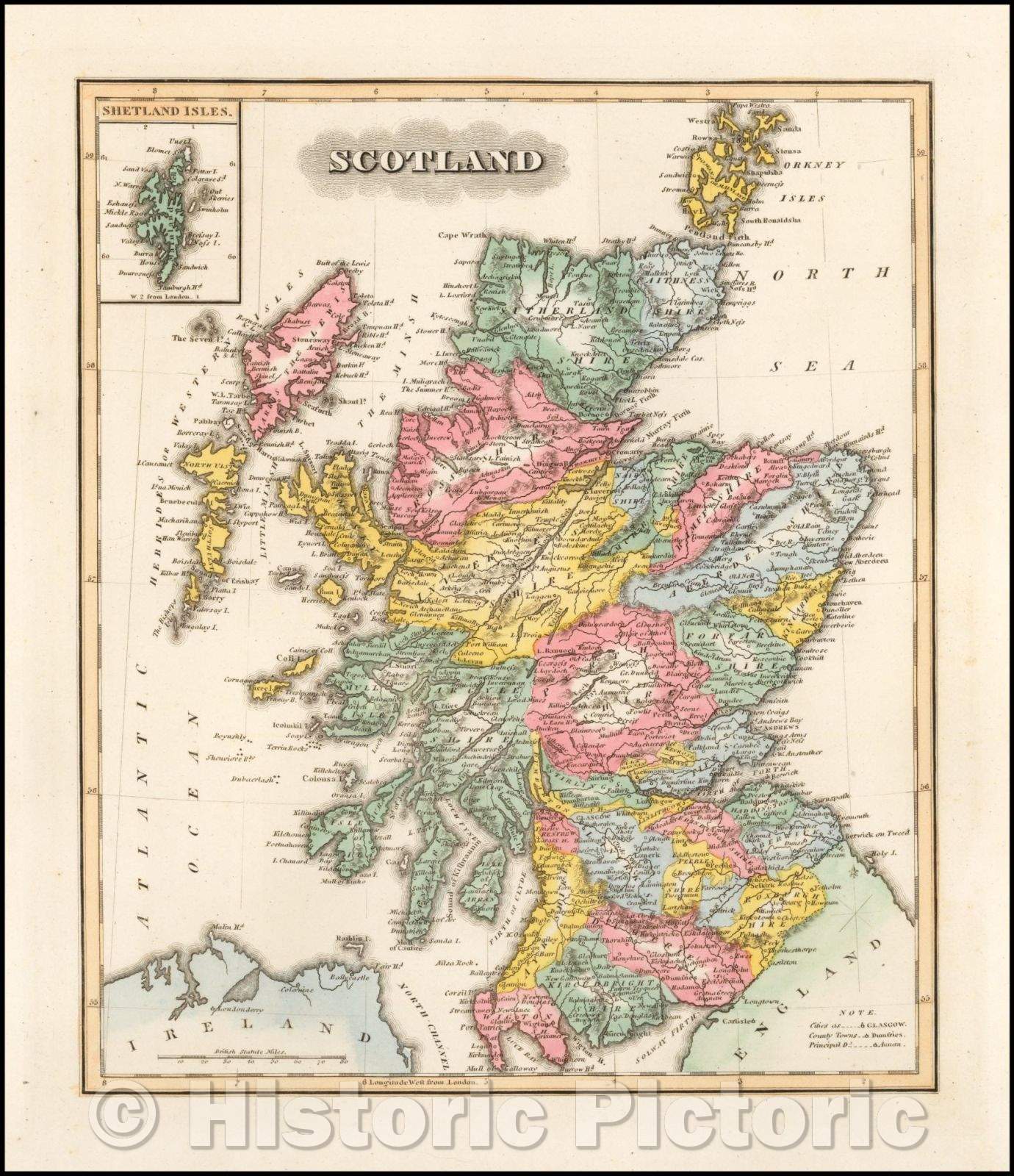 Historic Map - Scotland, 1822, Fielding Lucas Jr. - Vintage Wall Art