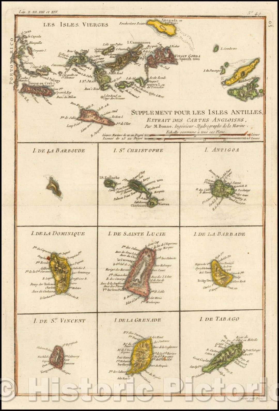 Historic Map - Suppl?ent pour les Isles Antilles, extrait des cartes Angloises [Virgin I :: Virgin Islands, with insets of Barbuda, St. Kits, Antigua, 1787 - Vintage Wall Art