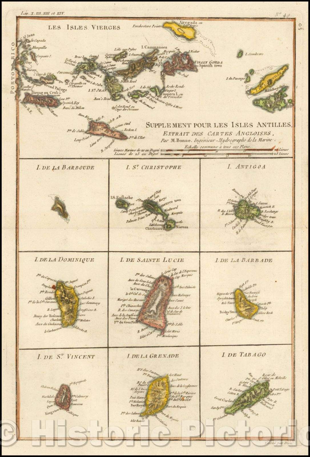 Historic Map - Suppl?ent pour les Isles Antilles, extrait des cartes Angloises [Virgin I :: Virgin Islands, with insets of Barbuda, St. Kits, Antigua, 1787 - Vintage Wall Art