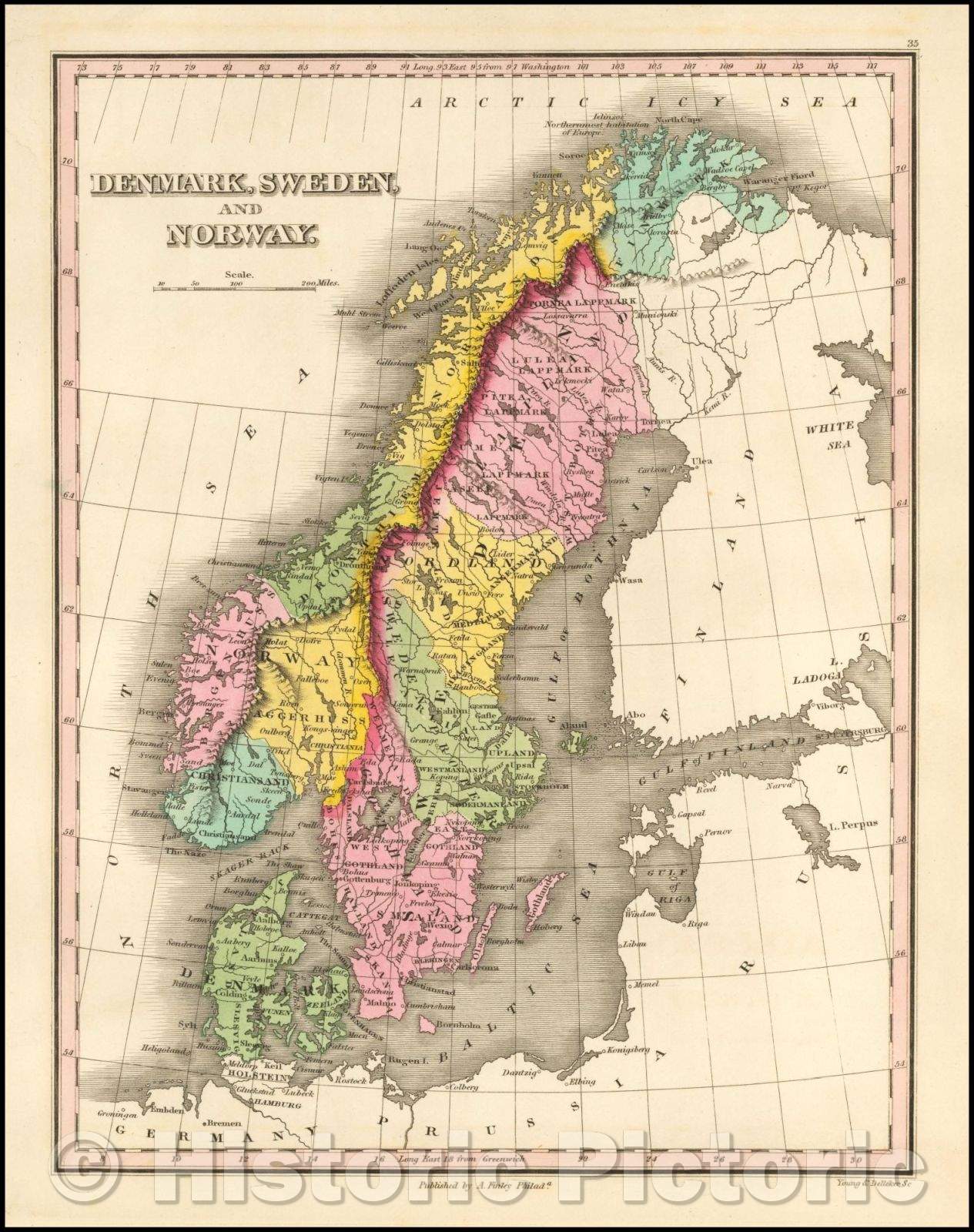 Historic Map - Denmark, Sweden and Norway, 1824, Anthony Finley - Vintage Wall Art