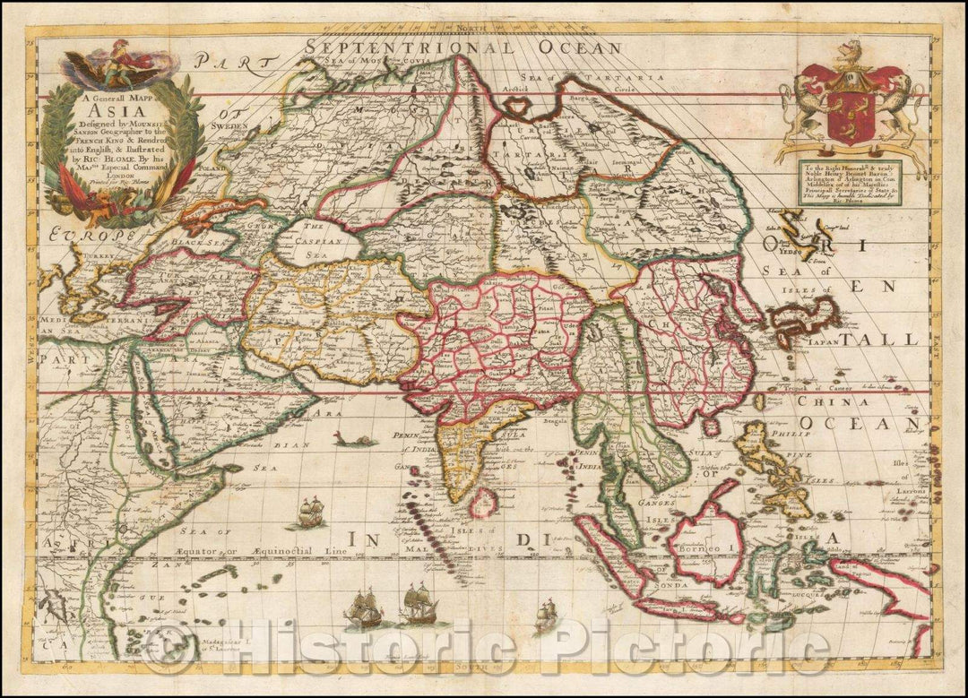 Historic Map - A Generall Mapp of Asia/A Generall folder of Asia. 1669, 1669, Richard Blome - Vintage Wall Art