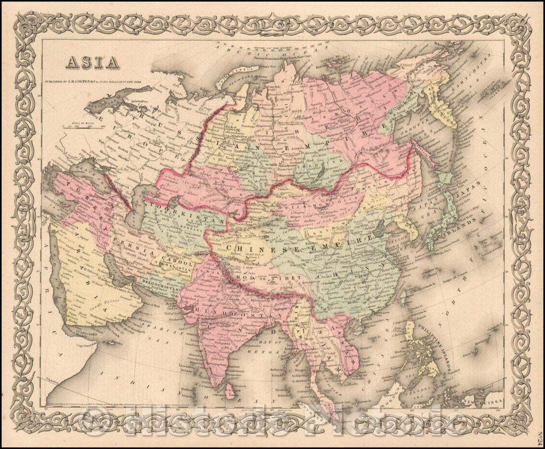 Historic Map - Asia, 1859, Joseph Hutchins Colton - Vintage Wall Art