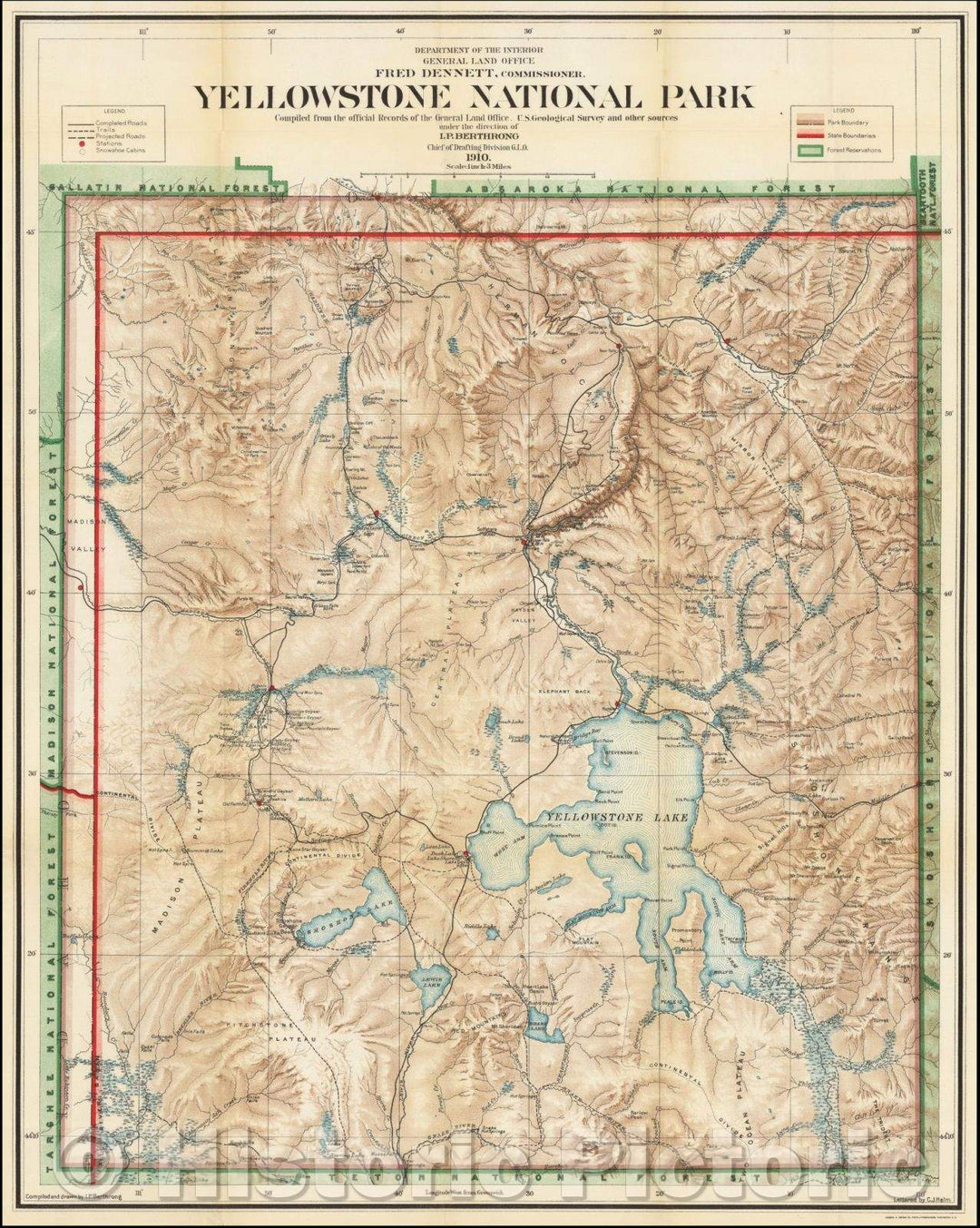 Historic Map - Yellowstone National Park, 1910, General Land Office - Vintage Wall Art