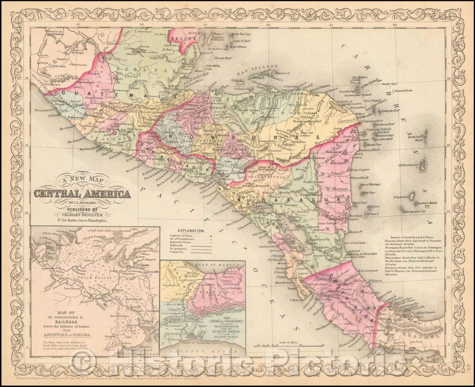 Historic Map - Central America, 1857, Charles Desilver - Vintage Wall Art