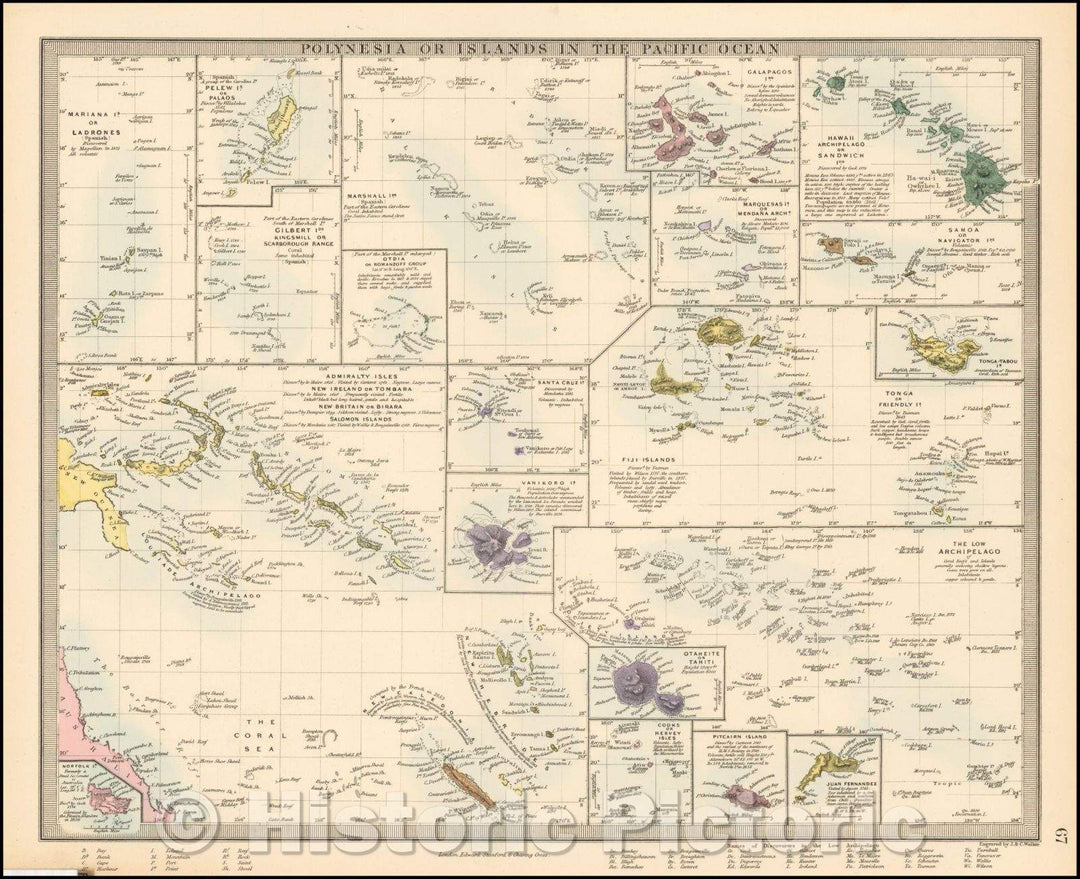 Historic Map - Polynesia, or Islands In the Pacific Ocean, 1860, SDUK - Vintage Wall Art