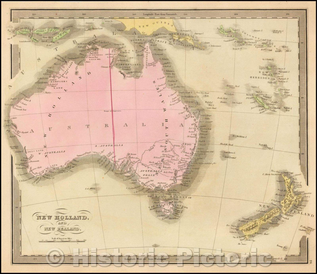 Historic Map - New Holland and New Zealand, 1835, David Hugh Burr v1