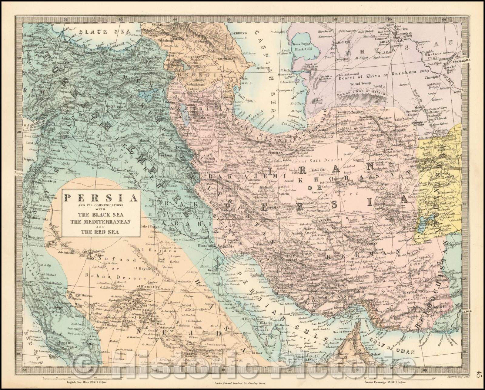 Historic Map - Persia and its Communications with The Black Sea The Mediterranean and The Red Sea, 1860, Edward Stanford - Vintage Wall Art