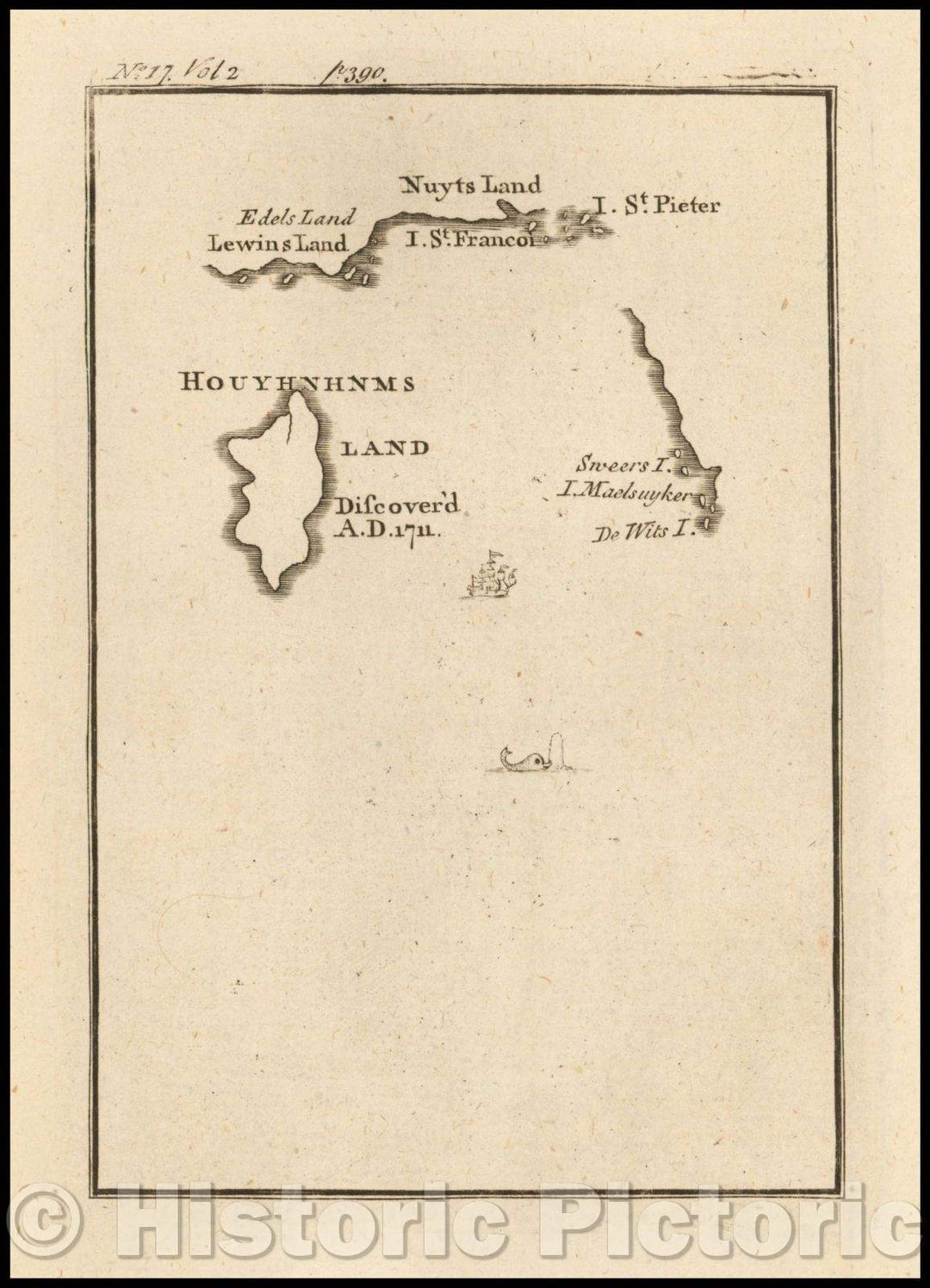 Historic Map - Australia and Houyhnhnms?Land from Gulliver's Travels, 1726, Jonathan Swift - Vintage Wall Art