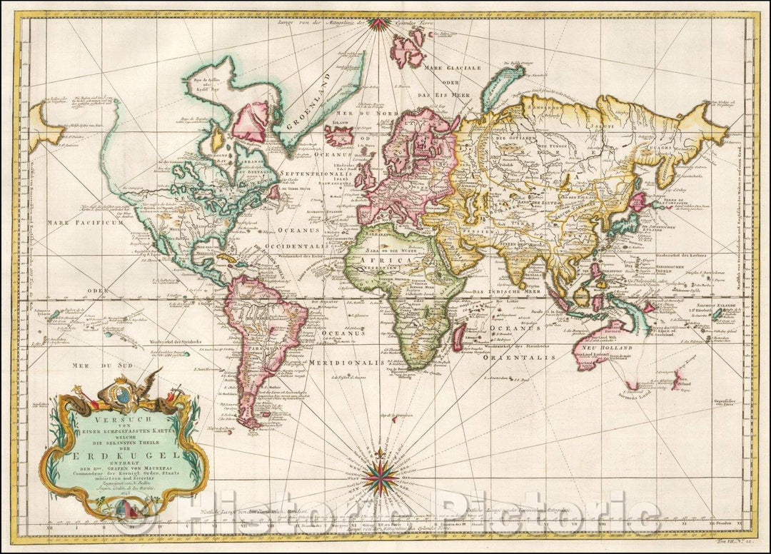 Historic Map - (World) Versuch von Einer Kurzgefassten Karte Welche/German edition of J.N. Bellin's influential mid-18th Century Map of the world, 1748 - Vintage Wall Art