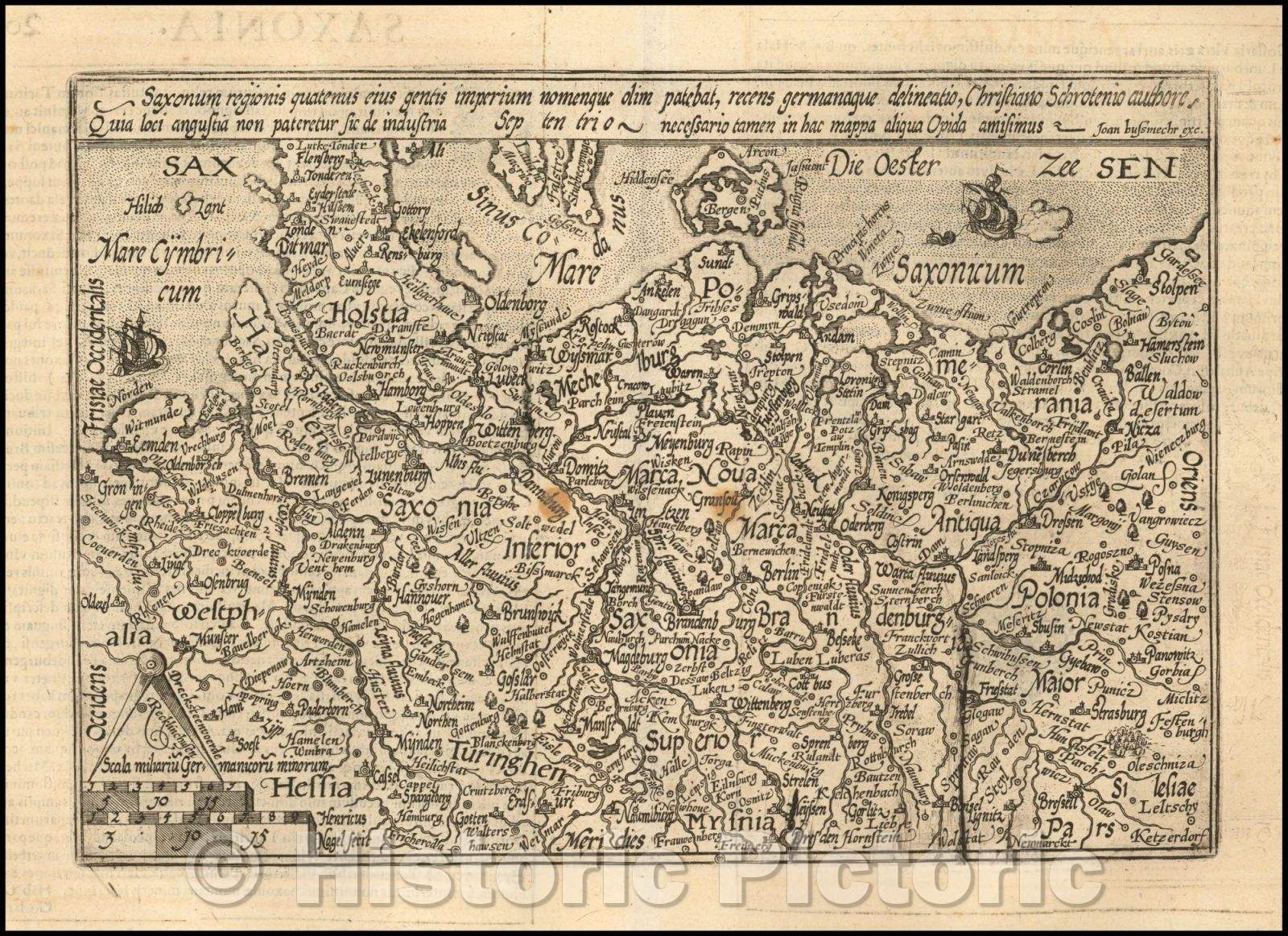 Historic Map - Saxonum Regionis quatenus eius gentis imperium nomenque olim patebat/Map of the north part of Germany from Westfalia to Poland, 1592 - Vintage Wall Art