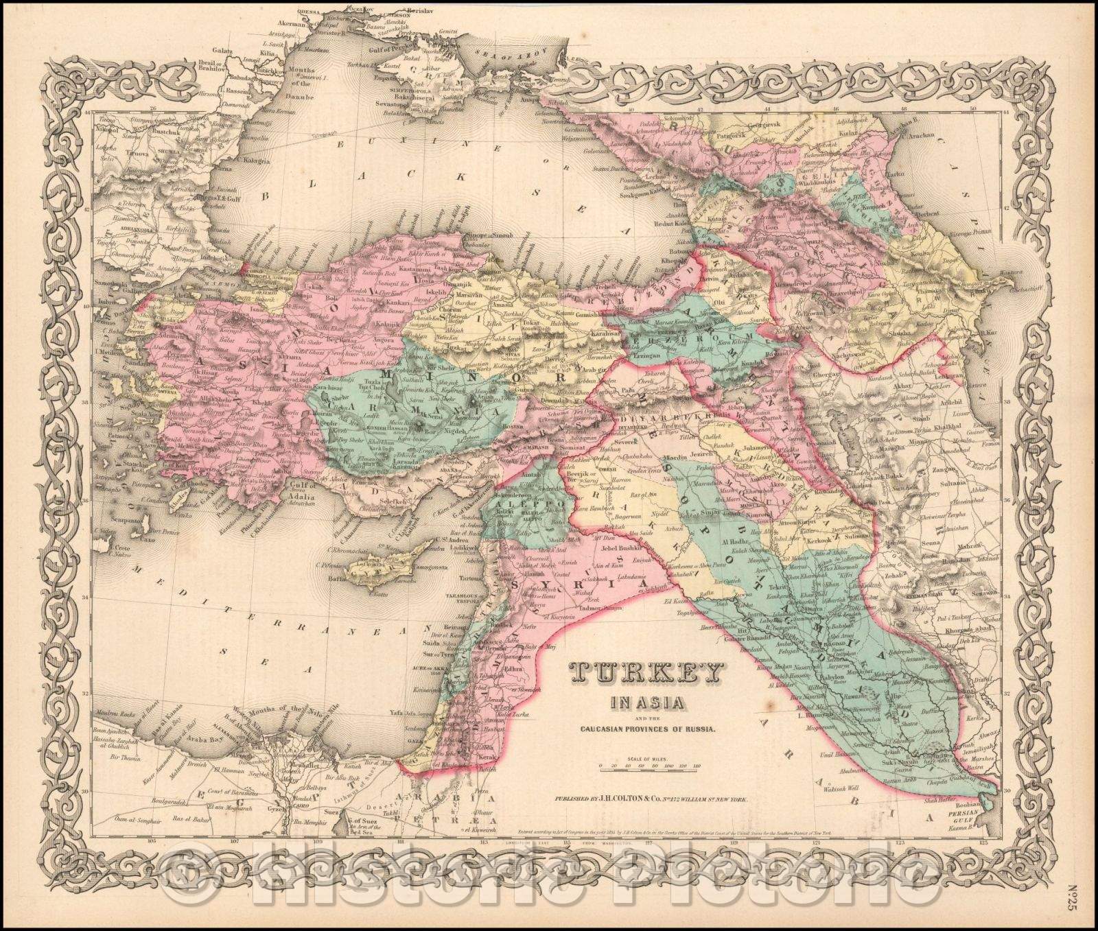 Historic Map - Colton's Turkey in Asia and the Caucasian Provinces of Russia [shows Cyprus], 1859, Joseph Hutchins Colton - Vintage Wall Art