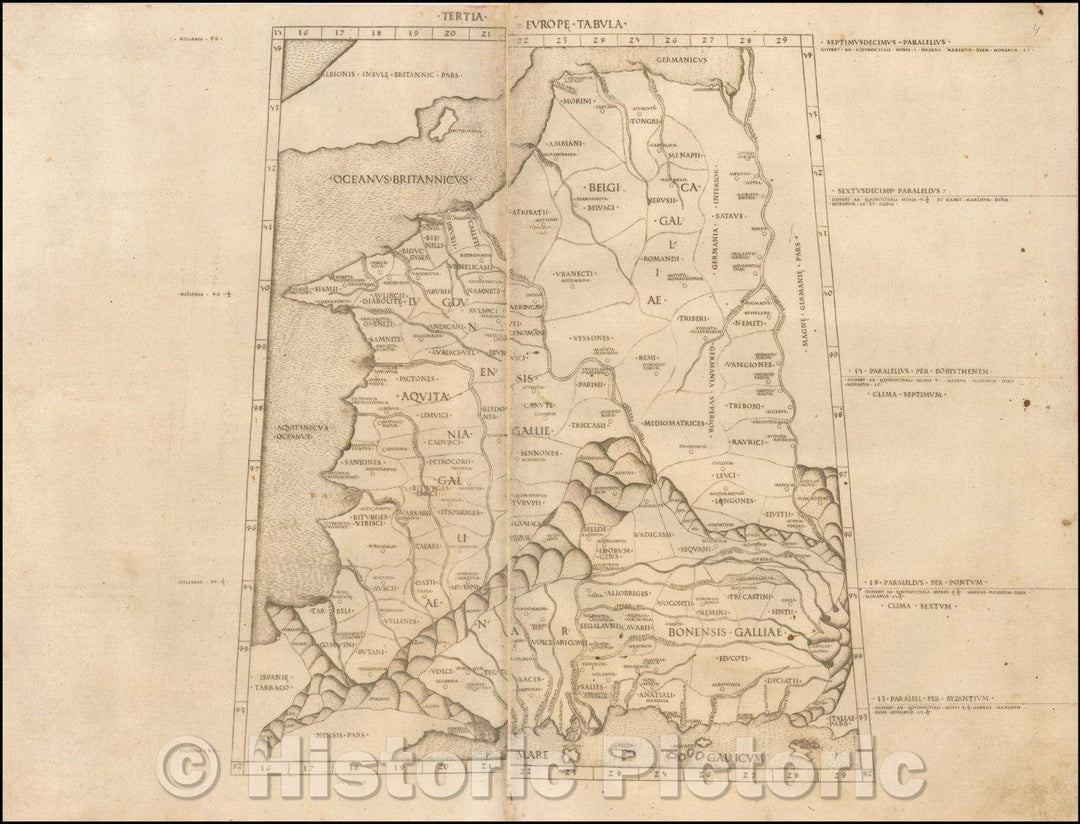 Historic Map - (France & Belgium) Tertia Europe Tabula (with manuscript addition!), 1478, Claudius Ptolemy - Vintage Wall Art