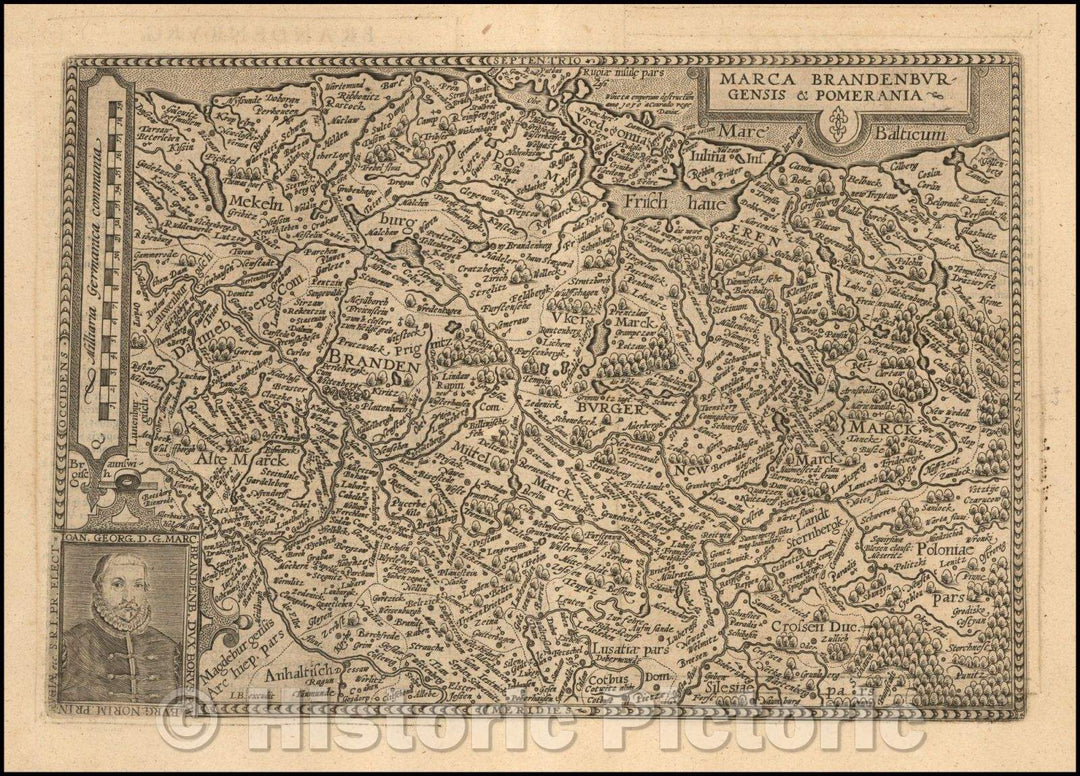 Historic Map - Marca Brandburgensis & Pomerania/Map of the north part of Germany, incluiding Brandenburg and Pomerania, 1592, Matthias Quad - Vintage Wall Art