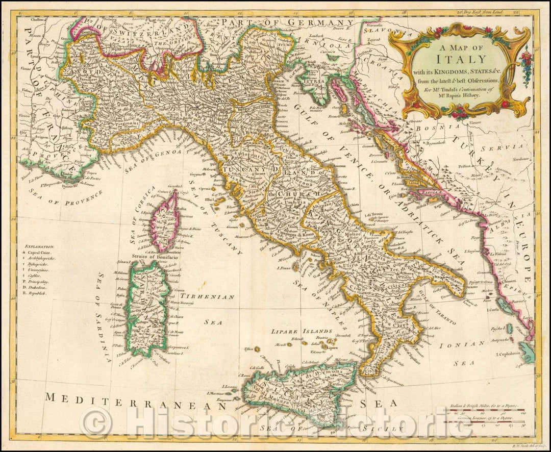 Historic Map - A Map of Italy with its Kingdoms, States, 1746, Richard William Seale - Vintage Wall Art