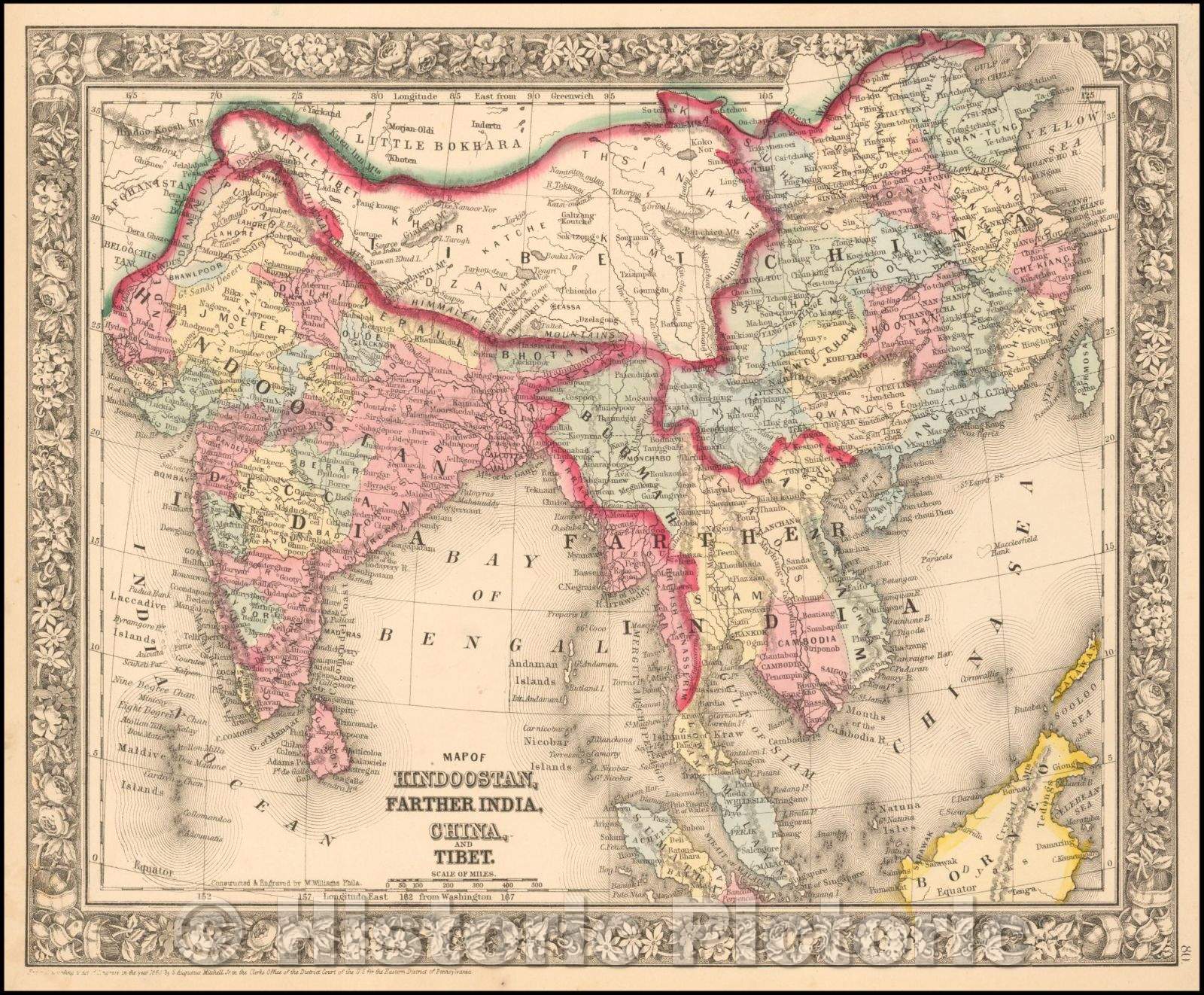 Historic Map - Map of Hindoostan, Farther India, China and Tibet, 1864, Samuel Augustus Mitchell Jr. v1