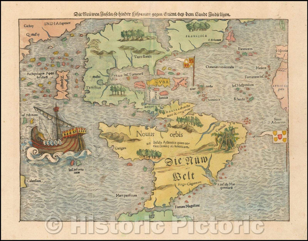 Historic Map - (Unrecorded Variant of the First of the American Continent) Die Neuwe :: (Unrecorded Variant of the First of the American continent) The Neuwen, 1572 - Vintage Wall Art