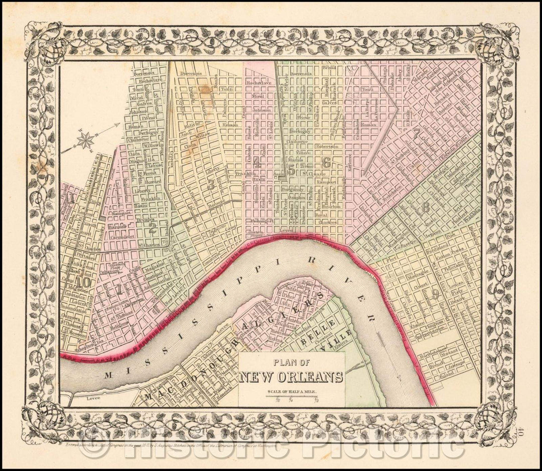 Historic Map - Plan of New Orleans, 1872, Samuel Augustus Mitchell Jr. v1