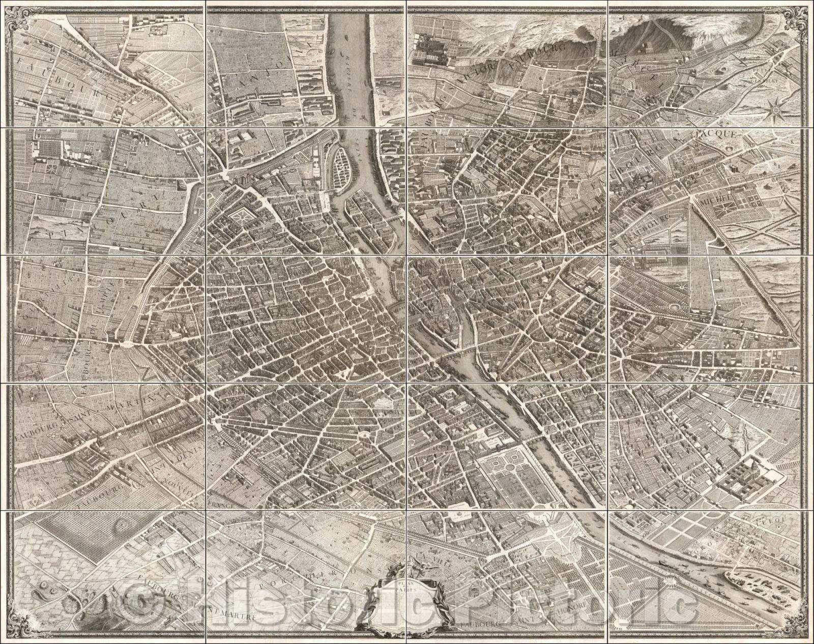 Historic Map - Plan de Paris commenc?l'ann?, 1739, Michel-?ienne Turgot - Vintage Wall Art