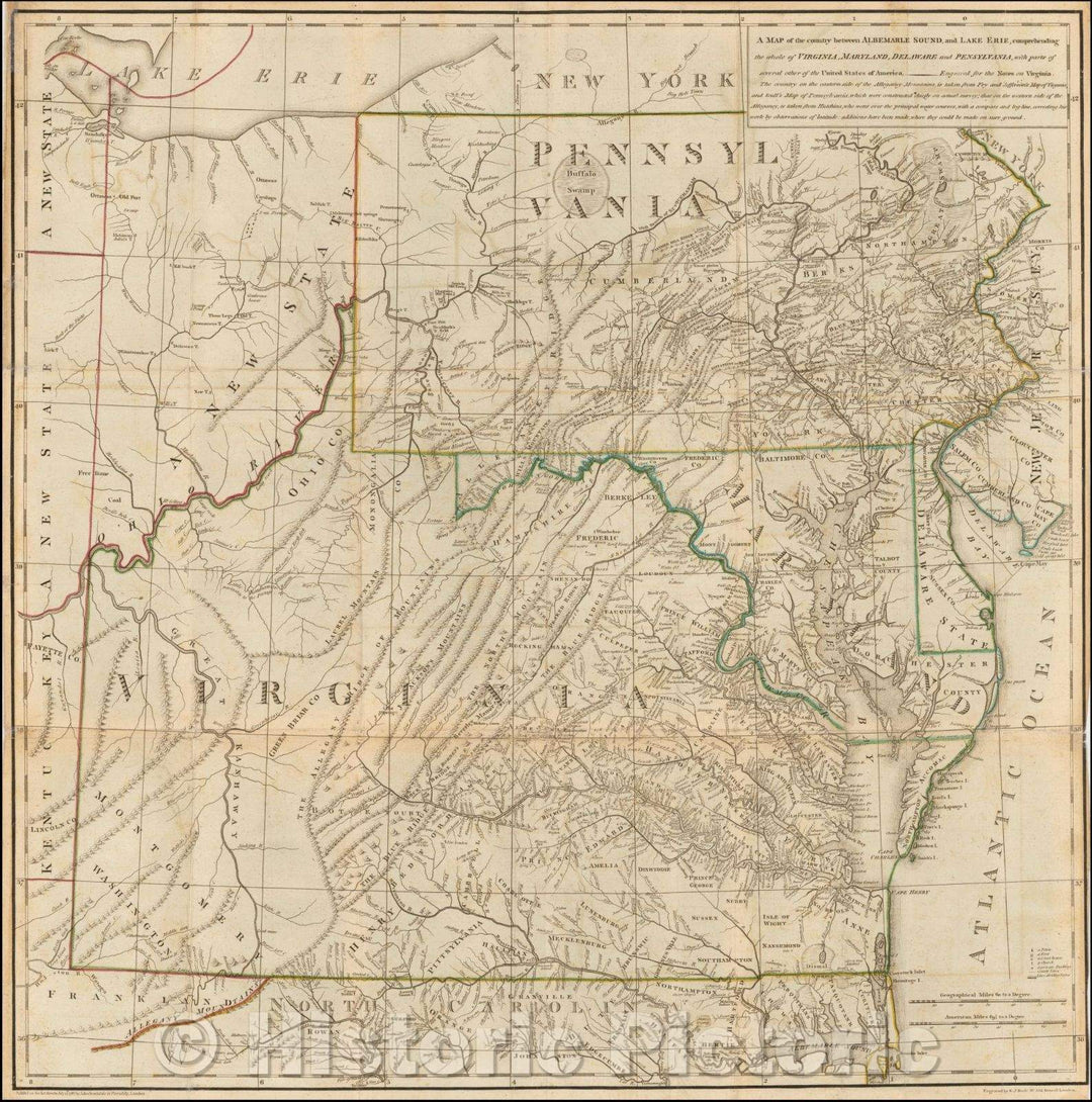 Historic Map - Notes on the State of Virginia [with the map:] country between Albermarle Sound, and Lake Erie, comprehending the whole of Virginia, Mary, 1787 - Vintage Wall Art