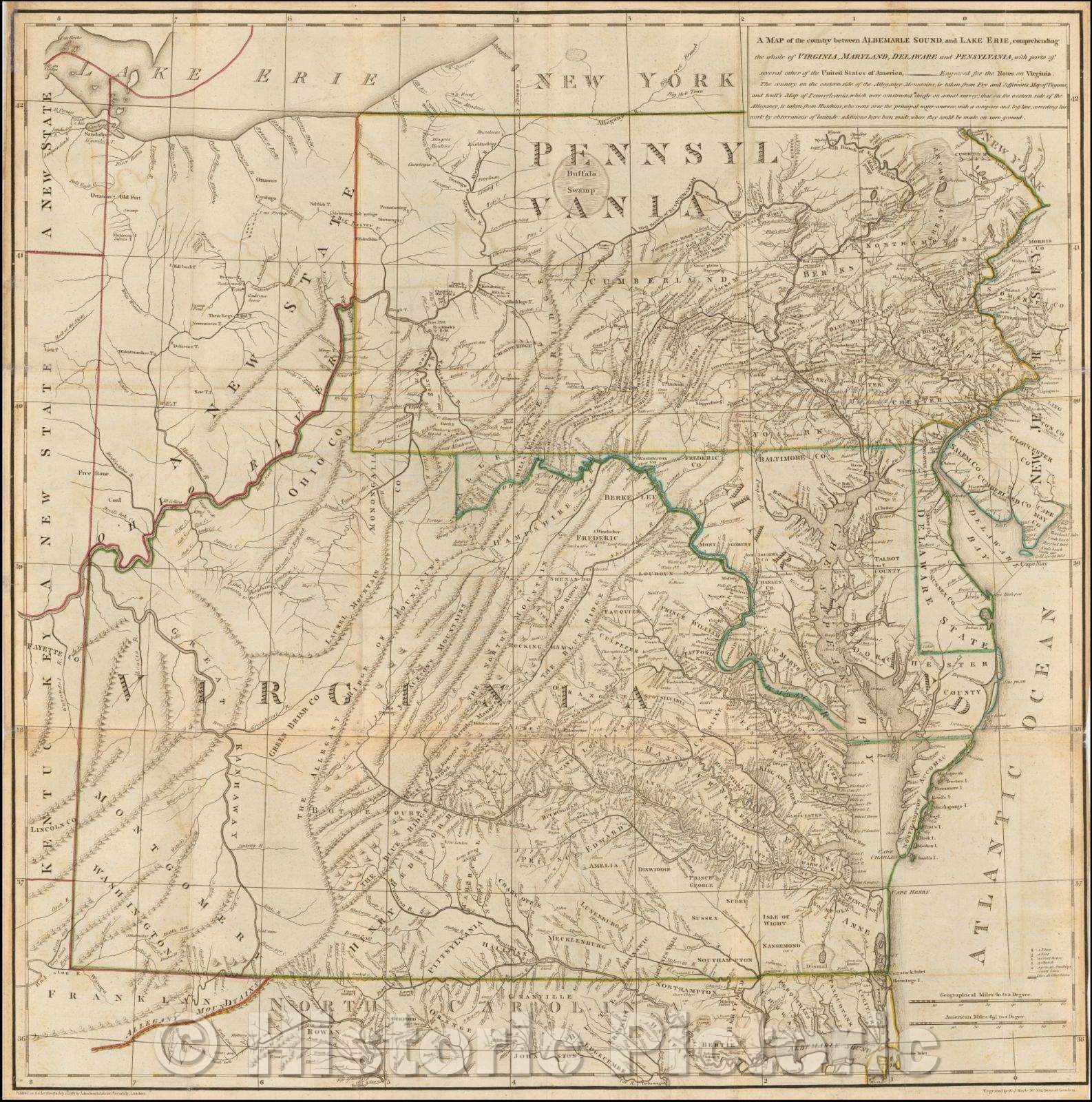 Historic Map - Notes on the State of Virginia [with the map:] country between Albermarle Sound, and Lake Erie, comprehending the whole of Virginia, Mary, 1787 - Vintage Wall Art