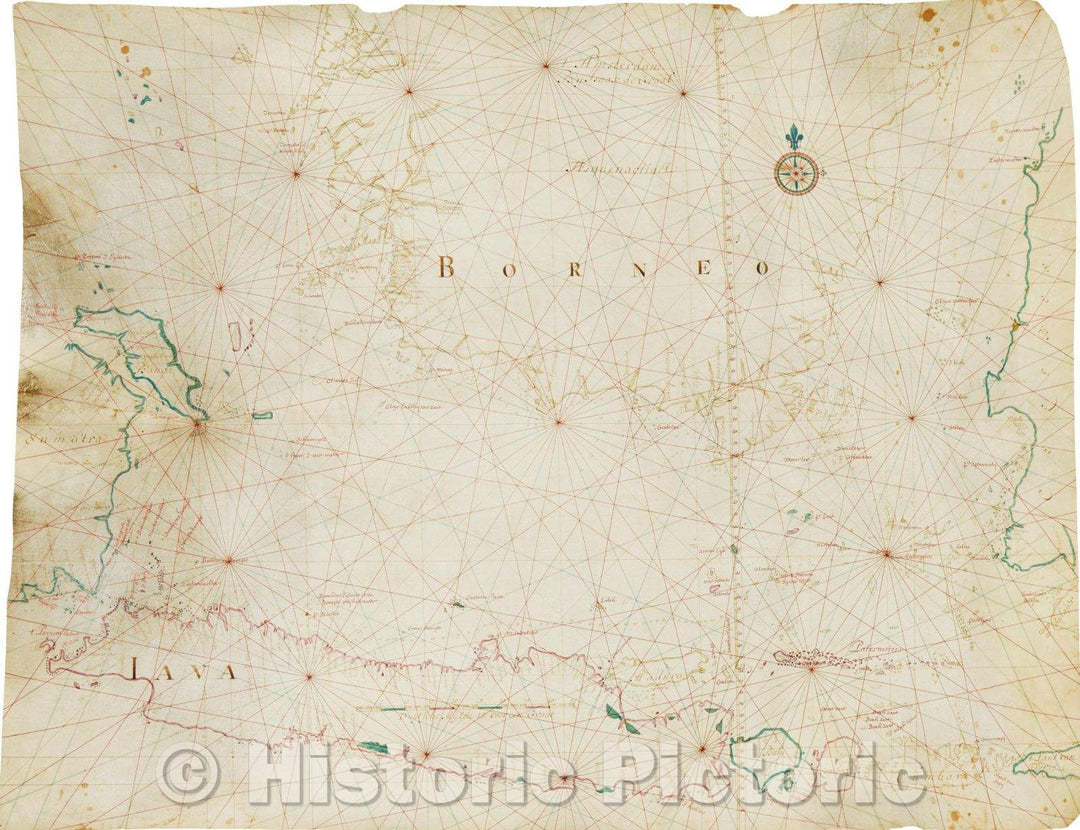 Historic Map - Original VOC Manuscript Map on Vellum. Java Sea, Bali, parts of Borneo, Sumatra, and Sulawesi, 1743, Isaak de Graaf - Vintage Wall Art