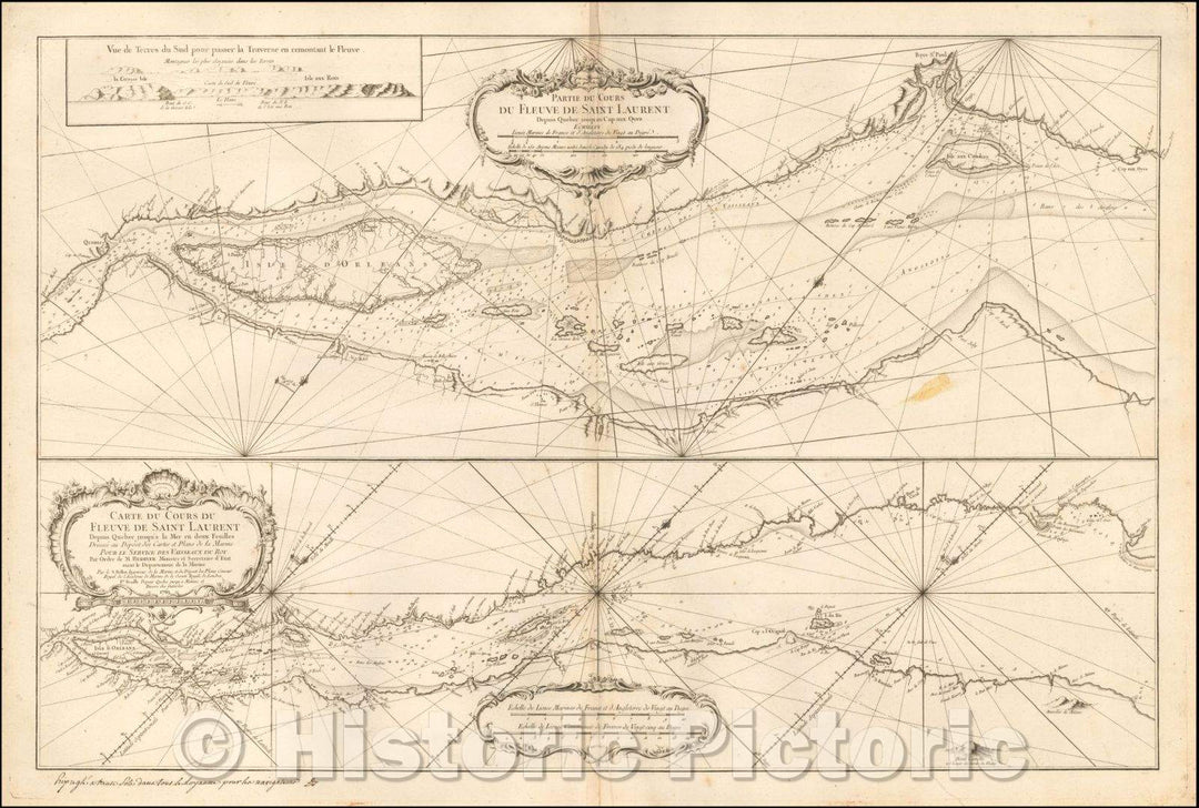 Historic Map - Partie du Cours du Fleuve de Saint Laurent depuis Quebec jusqu'au Cap aux Oyes Carte du Cours du Fleuve Saint Laurent depuis Quebec, 1761 v2