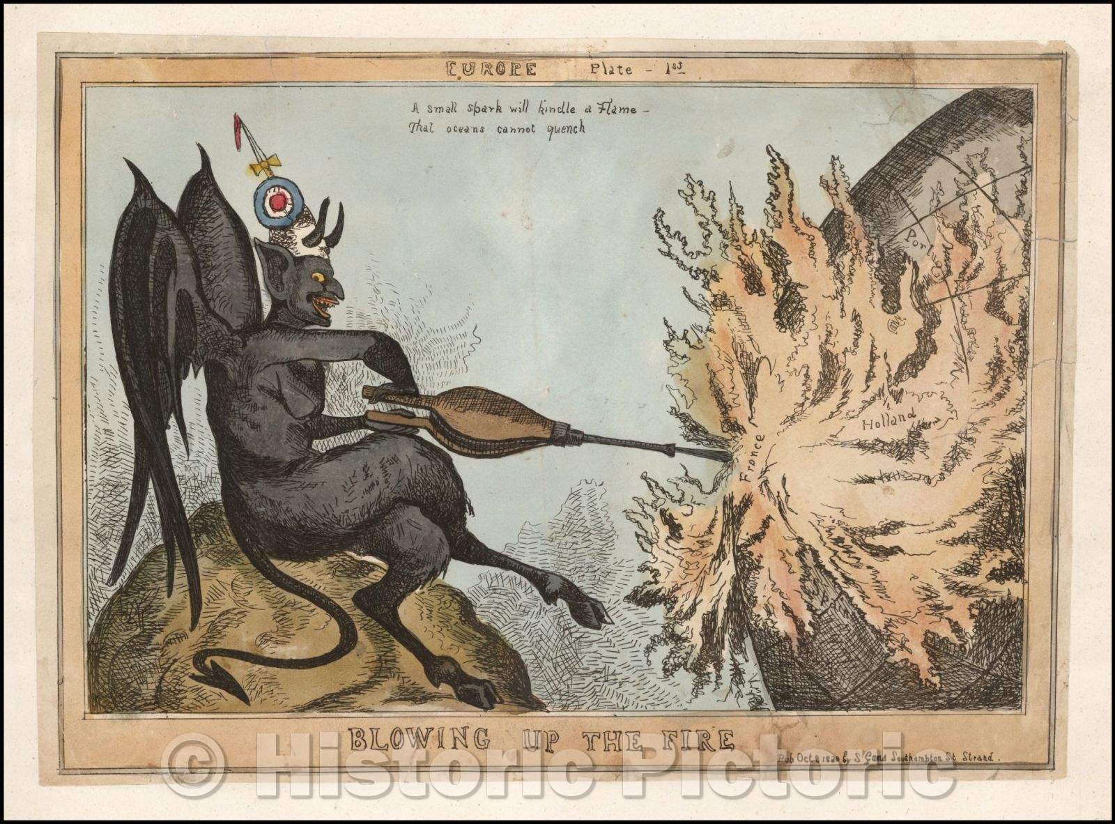 Historic Map - Blowing Up The Fire - Europe Plate - 1st A small spark will kindle a Flame That oceans cannot quench, 1830, S. Gans - Vintage Wall Art