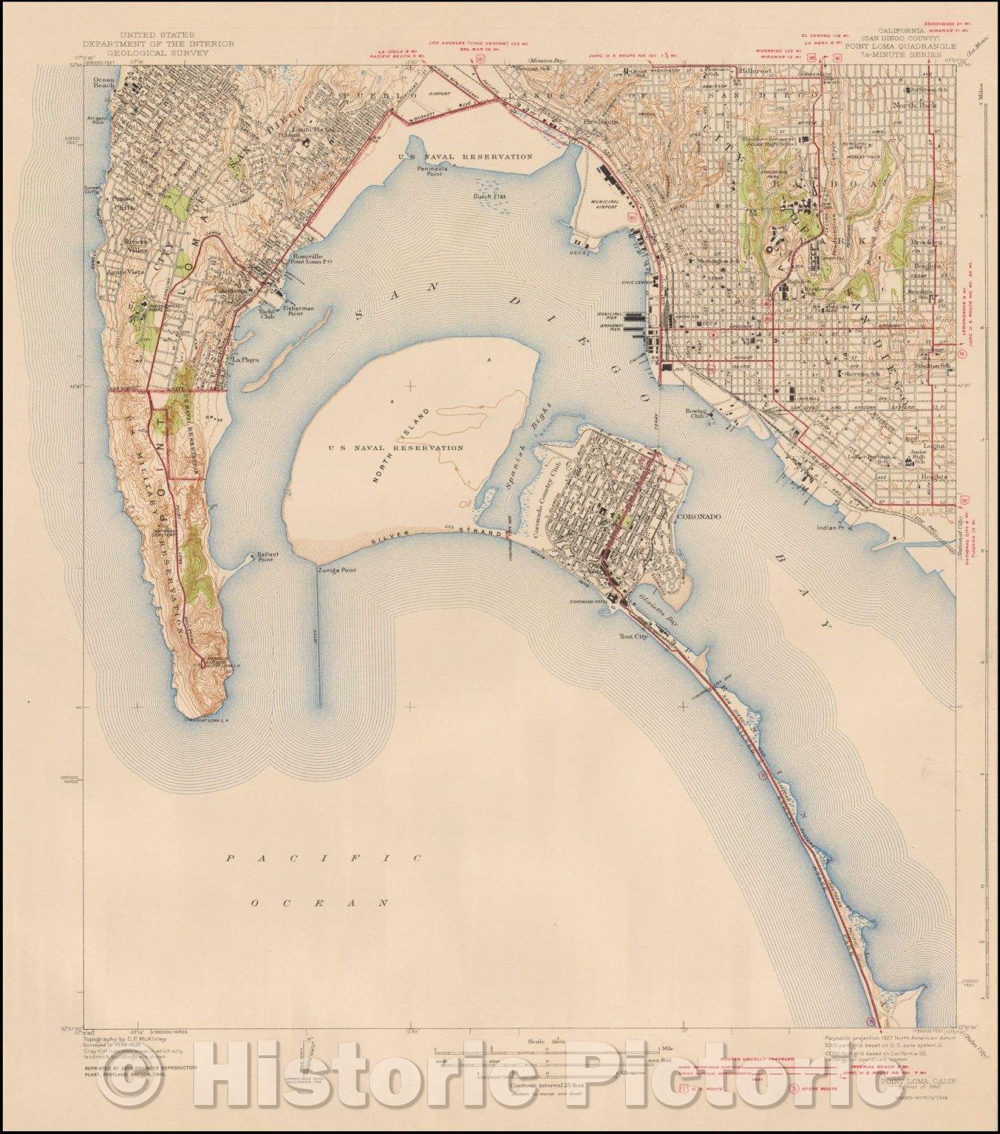 Historic Map - Point Loma Quadrangle 7 1/2-Minute Series, 1942, U.S. Geological Survey - Vintage Wall Art