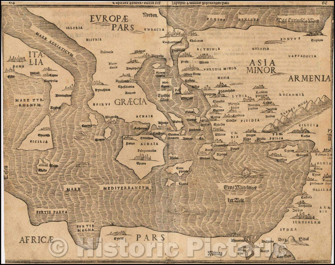 Historic Map - Bunting's Map of the Mediterranean Region, 1581, Heinrich Bunting - Vintage Wall Art