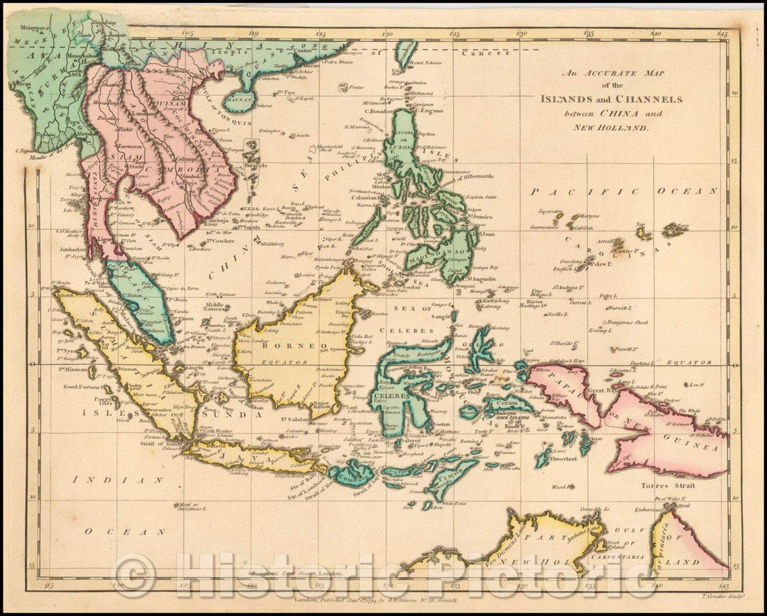 Historic Map - An Accurate Map of the Islands and Channels between China and New Holland, 1794, Robert Wilkinson - Vintage Wall Art