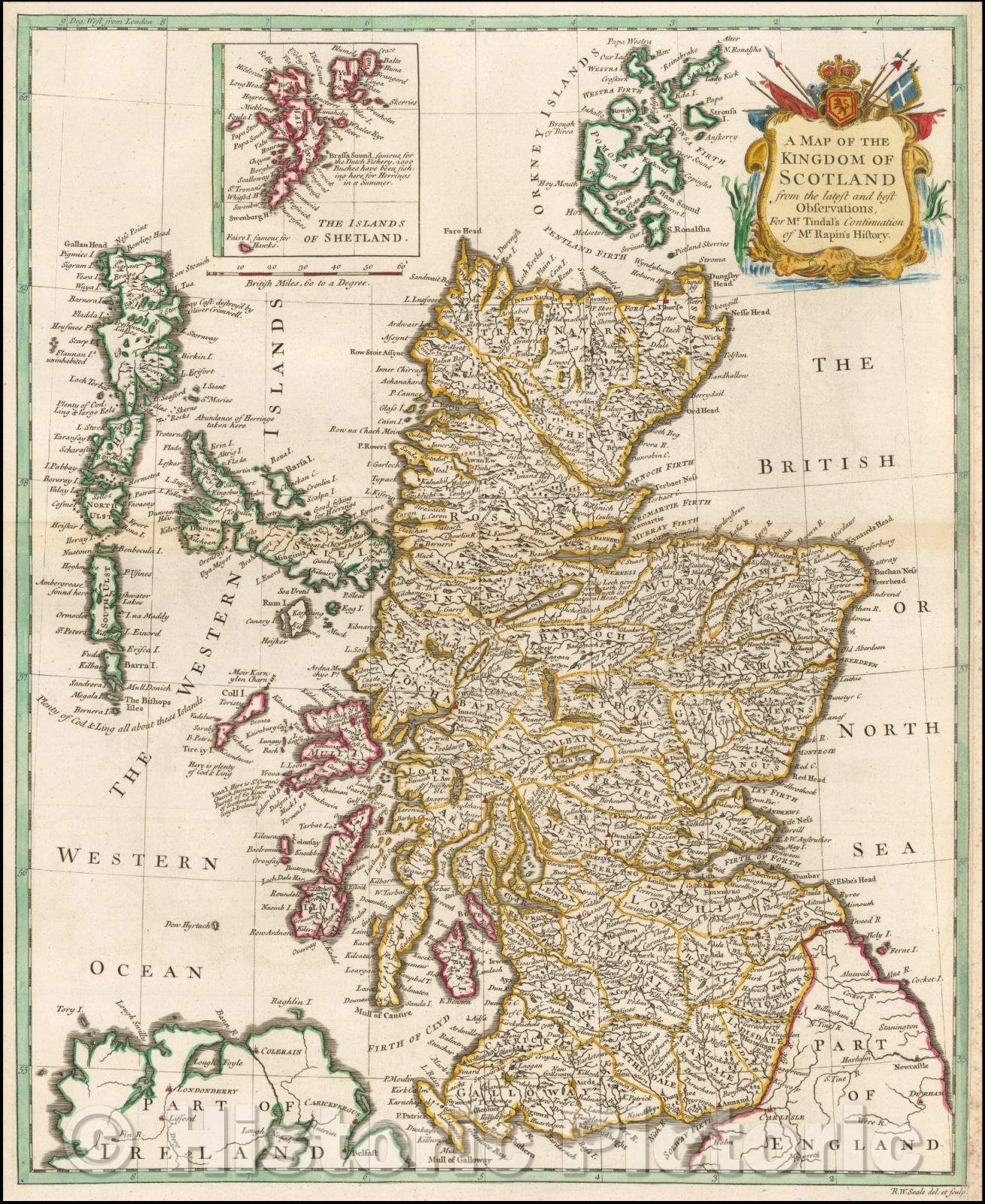 Historic Map - Kingdom of Scotland from the latest and best Observations, 1744, Paul de Rapin de Thoyras - Vintage Wall Art