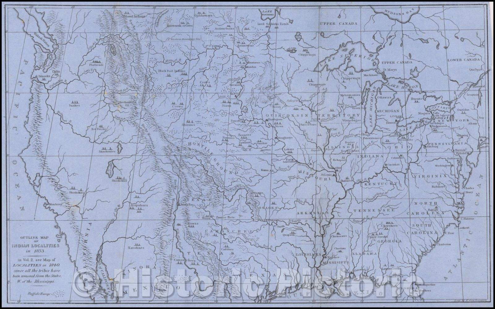 Historic Map - Outline Map of Indian Localities in, 1898, George Catlin - Vintage Wall Art