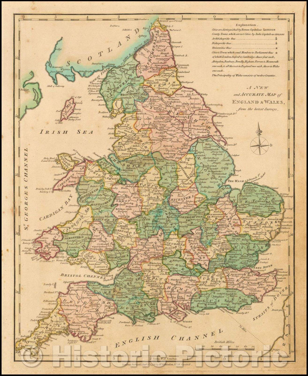 Historic Map - England and Wales, 1794, Robert Wilkinson - Vintage Wall Art