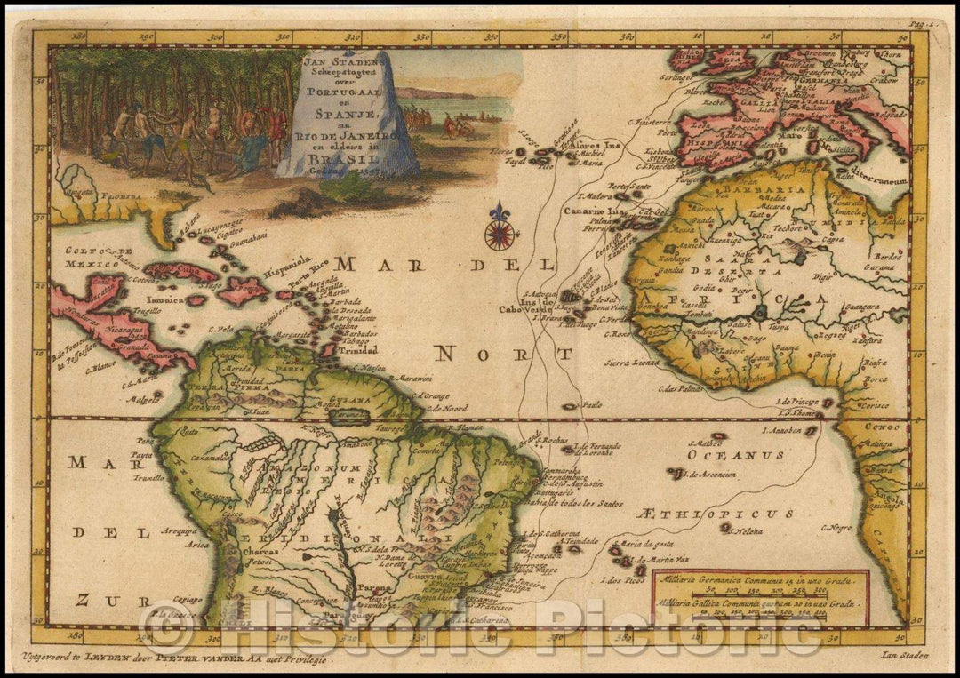 Historic Map - Jan Stadens Scheepstogten over Portugaal :: Atlantic, Europe, Africa and South America, 1706 - Vintage Wall Art