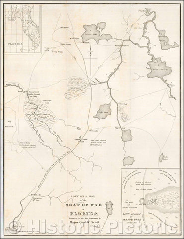 Historic Map - Copy Of Seat of War in Florida Forwarded to the War Department, 1836, United States GPO - Vintage Wall Art