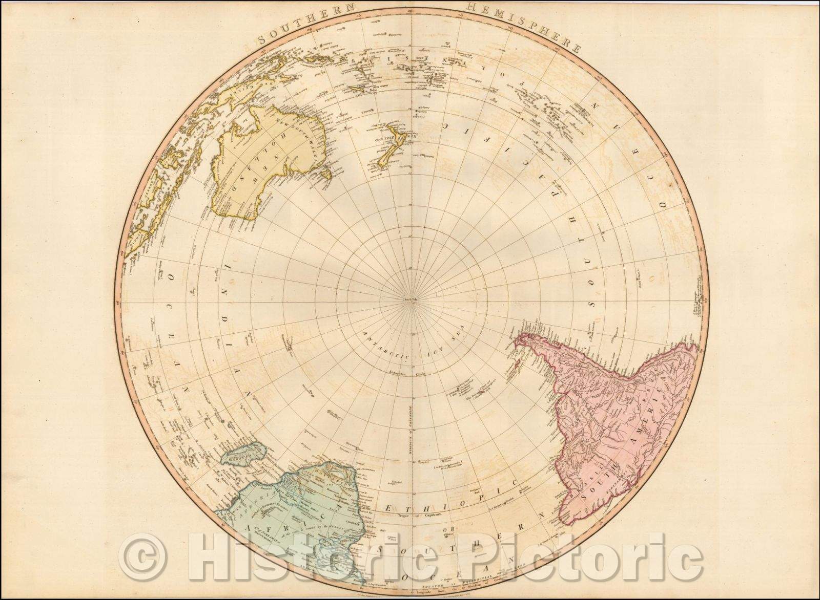 Historic Map - Southern Hemisphere, 1802, William Faden - Vintage Wall Art