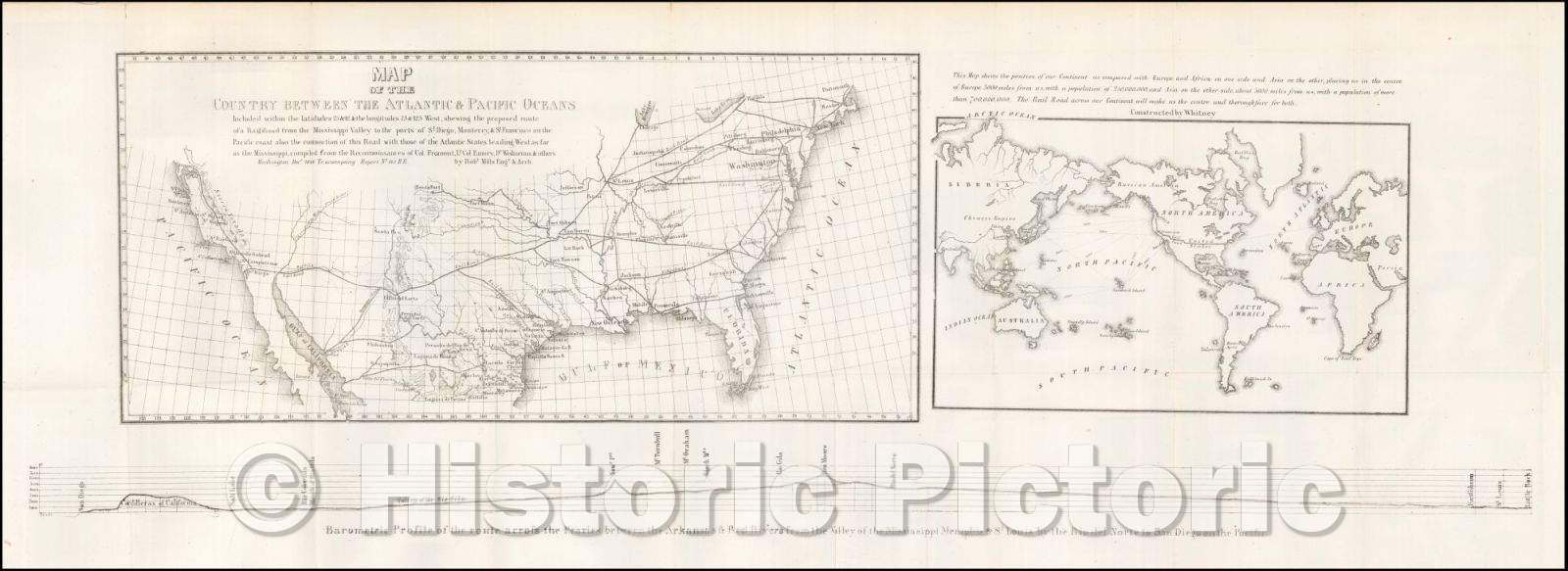 Historic Map - Map of the Country Between The Atlantic & Pacific Oceans, 1848, Robert Mills - Vintage Wall Art