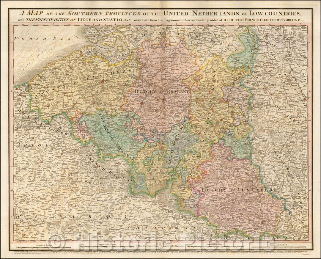 Historic Map - Southern provinces of the United Netherlands or Low Countries, with the Principalities of Liege and Stavelo, Reduced from Trigonomet, 1789 - Vintage Wall Art